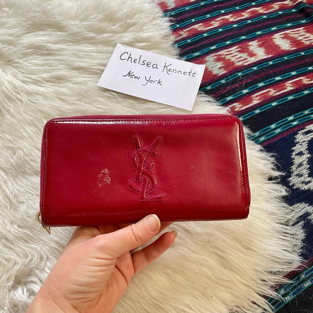 Saint Laurent Wallet YSL Yves Barbie Pink Patent Zip Around Continental Clutch